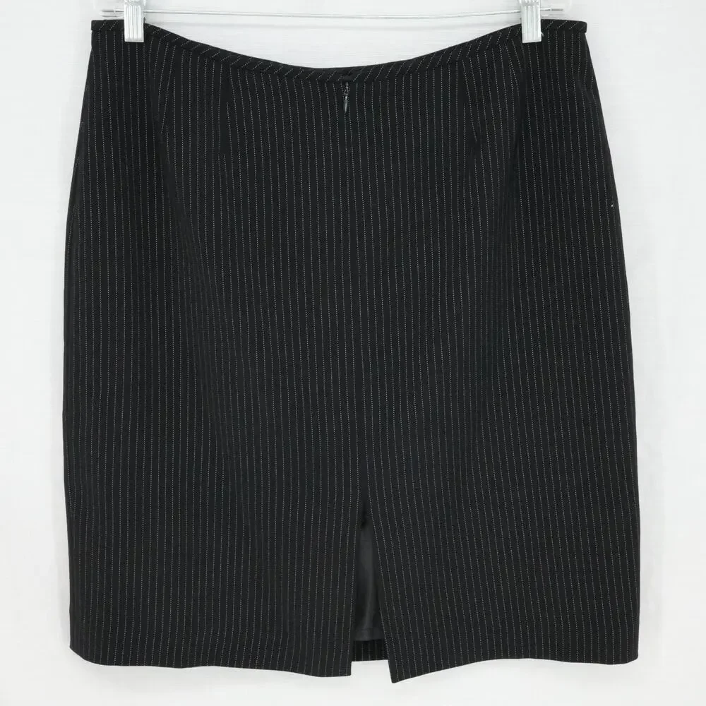 Tahari Skirt Suit Womens 16 Black Pinstripe Lined Buttons Pockets Career - Picture 13 of 16